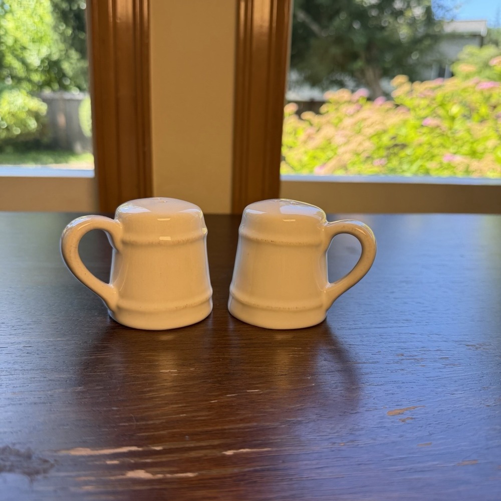 Two Pottery Barn Salt Shaker With Handles‎ White Color (no Plugs)